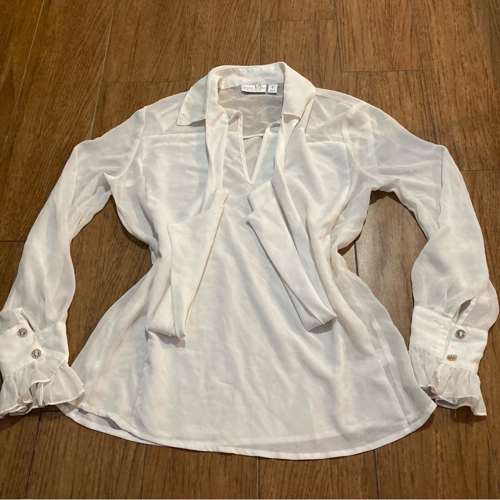 Y2K Bisou Bisou Sheer Pussybow White Blouse